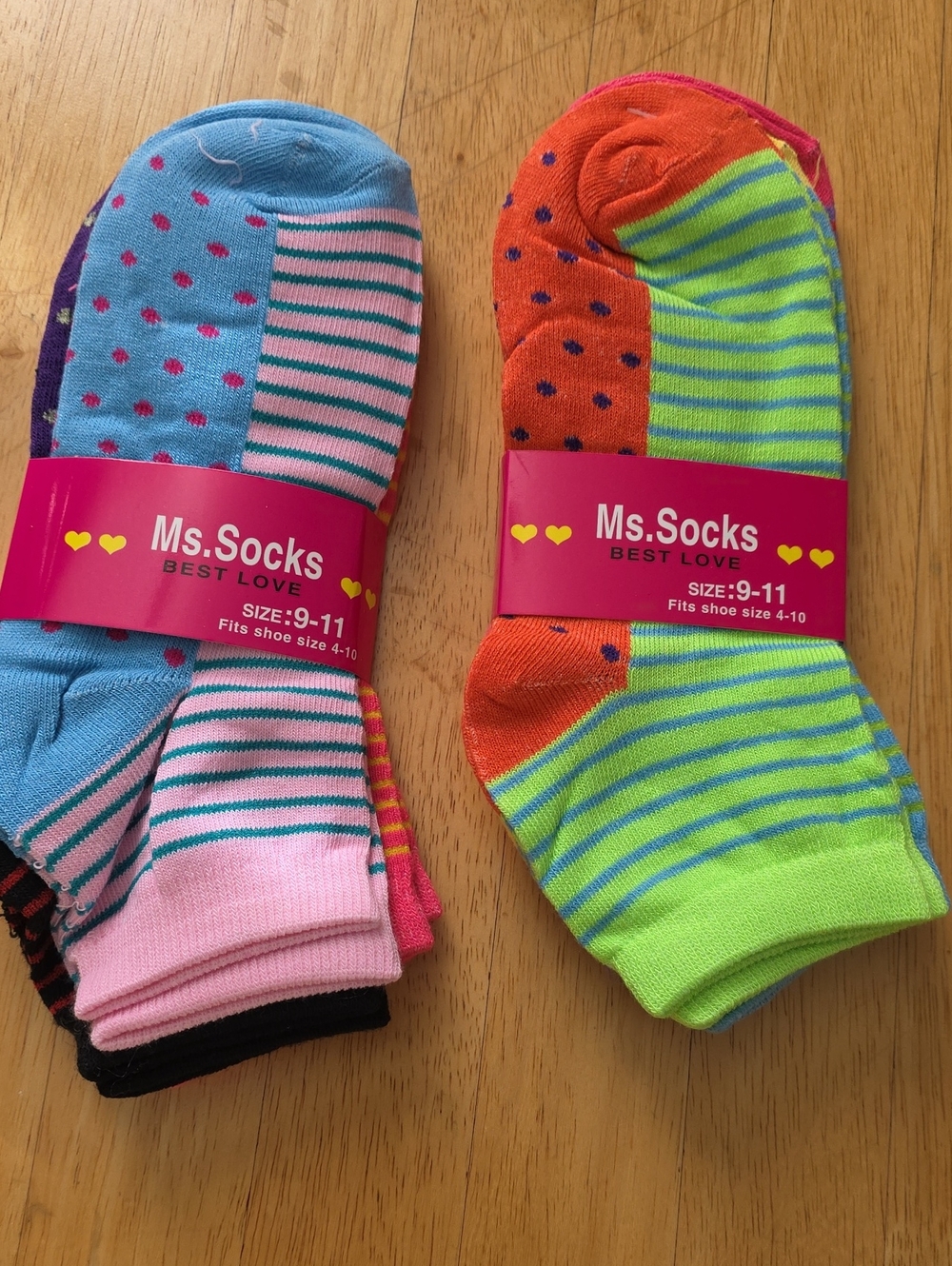 Ms.Socks (Unisex) Colorblock Neon Stripe No-Show Socks - Size 9-11 (2 -3packs)